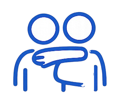 A digital illustration of two stick figures hugging each other, with the figure on the right wrapping their arm around the other.