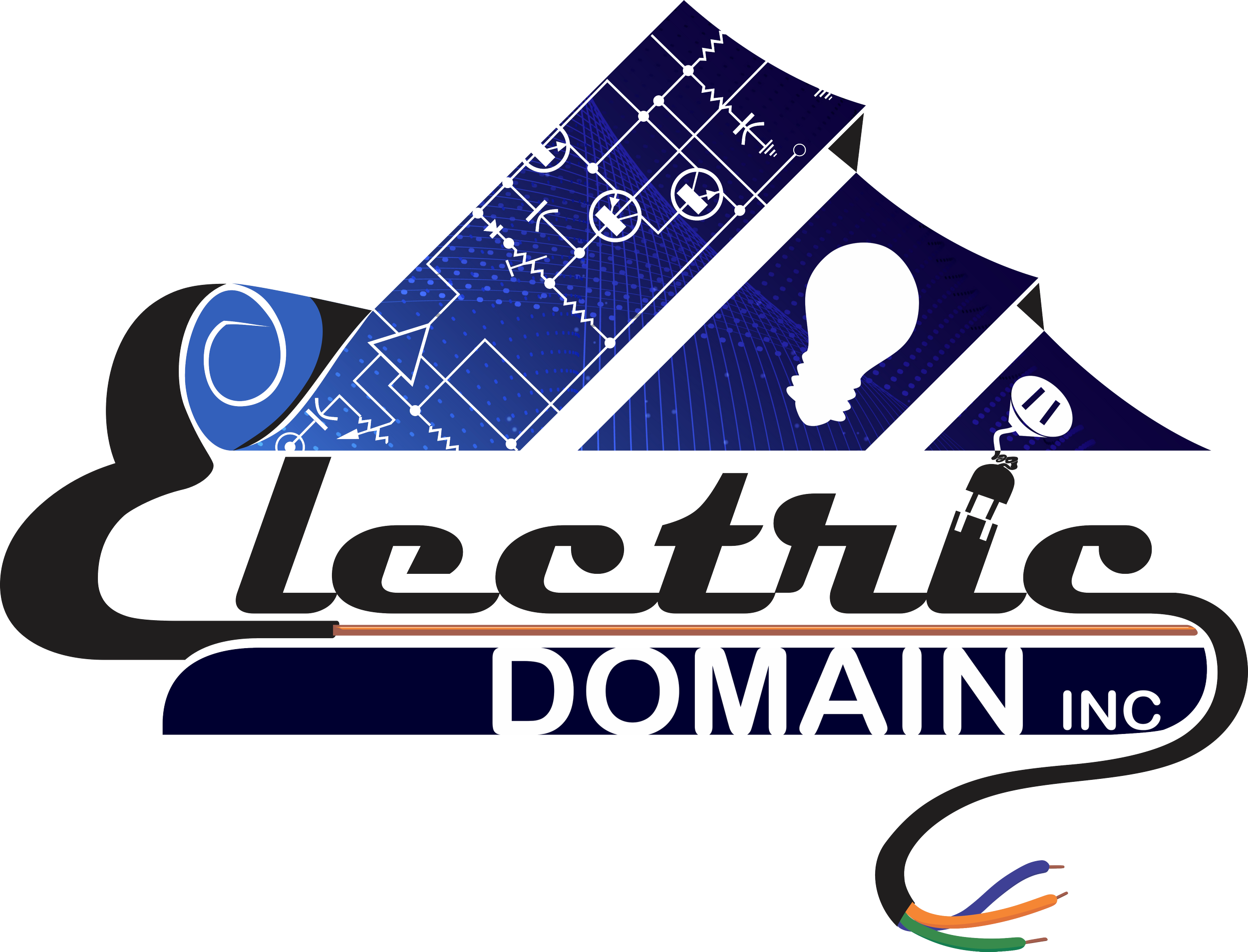 Graphic of a partially unrolled sticker with technical and electronic schematics, connected to a cable with multiple colored wires, and the words 'registers' and 'domain' visible.