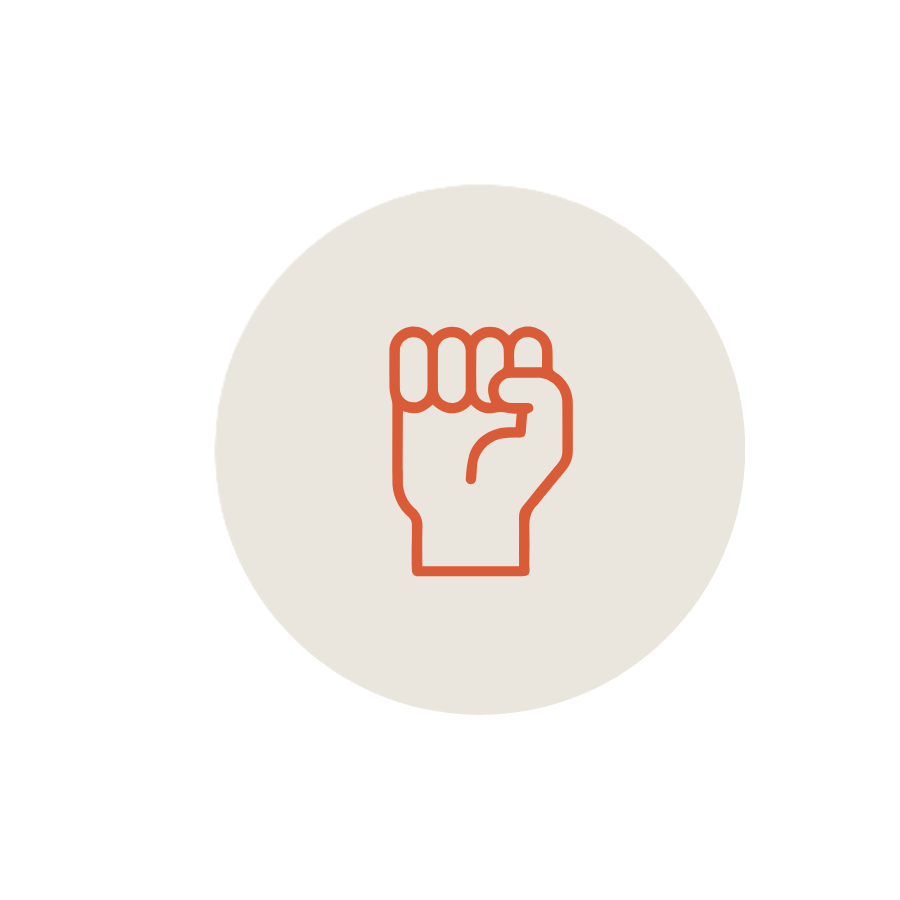 An infographic showing a red clenched fist symbol inside a light gray circle.