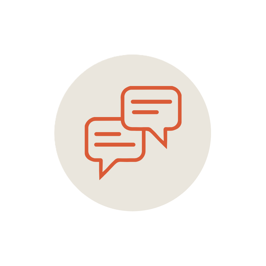 Two speech bubbles overlapping, representing conversation or chat in a minimalistic style.