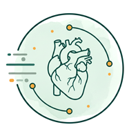 Illustration of a human heart surrounded by abstract lines and dots.