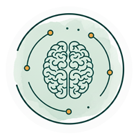 Illustration of a human brain with connected nodes around it, symbolizing neural networks or artificial intelligence.
