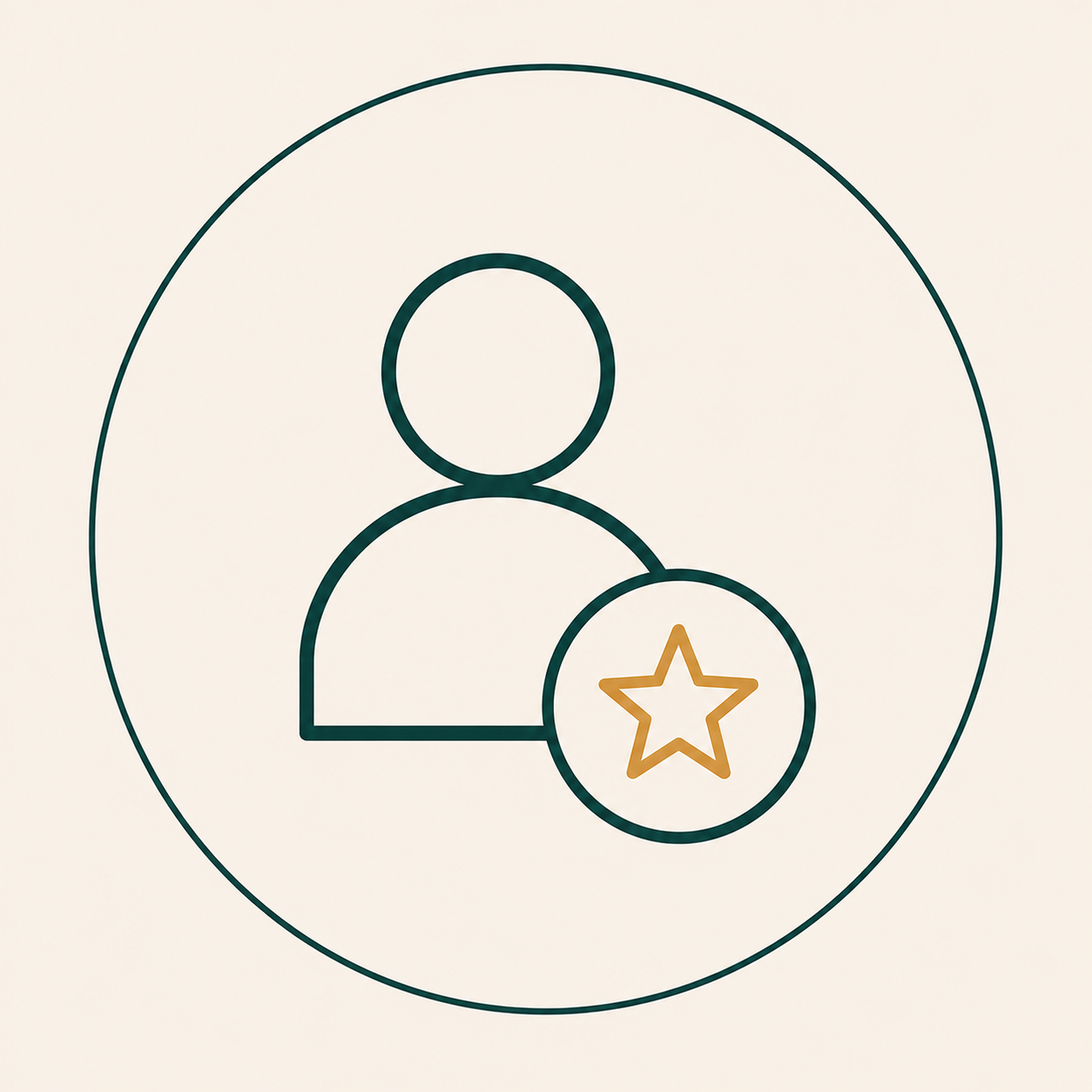 Icon representing a user profile with a star badge, indicating a verified or favorite user.