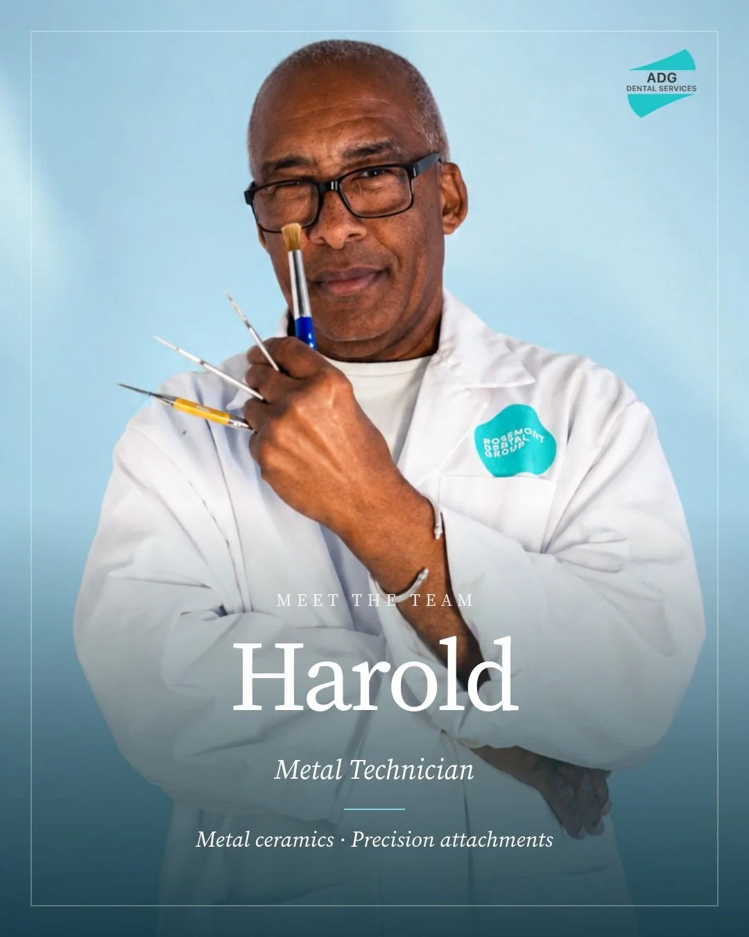 MEET HAROLD

Harold is a highly experienced Dental Technician at ADG Dental Services, specialising in metal laboratory work.

With over 3 decades of experience, Harold brings extensive technical knowledge and craftsmanship to every case.