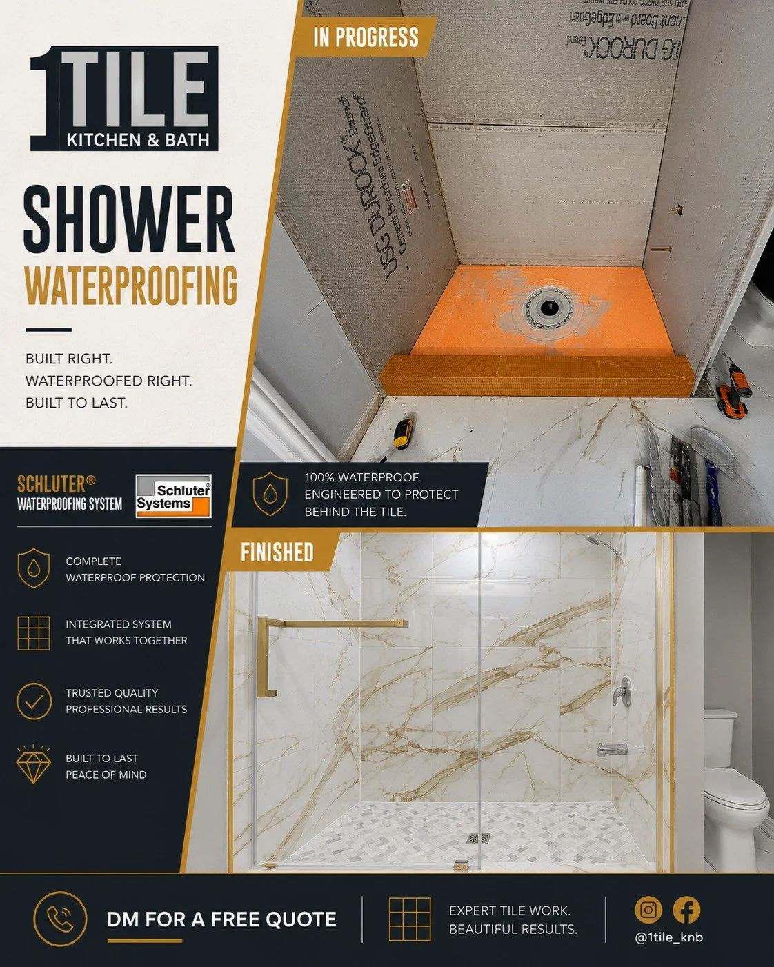Waterproofing is what makes a shower last ✔️

Built using a complete Schluter waterproofing system before the final tile installation for long-term protection and a clean finished result.

From prep work to finished tile &mdash; every layer matters.
