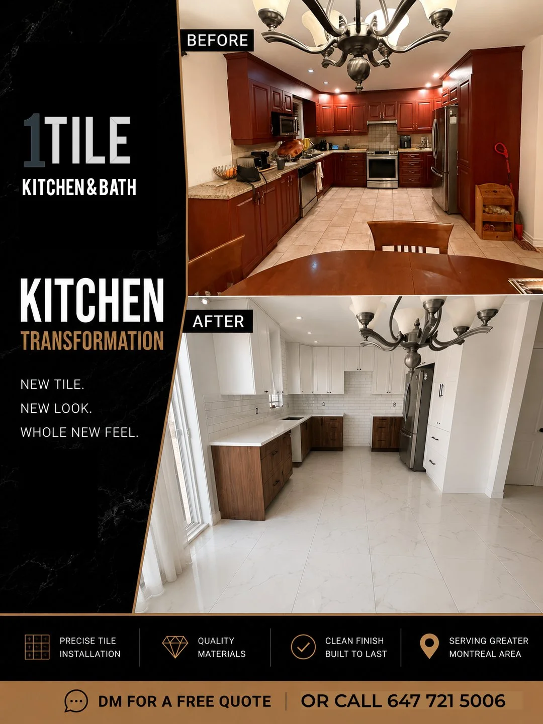 Another clean transformation completed ✔️

The new tile completely changed the feel of this kitchen &mdash; brighter, cleaner, and much more modern while keeping the space functional and timeless.

Large-format porcelain tile paired with a full-heigh