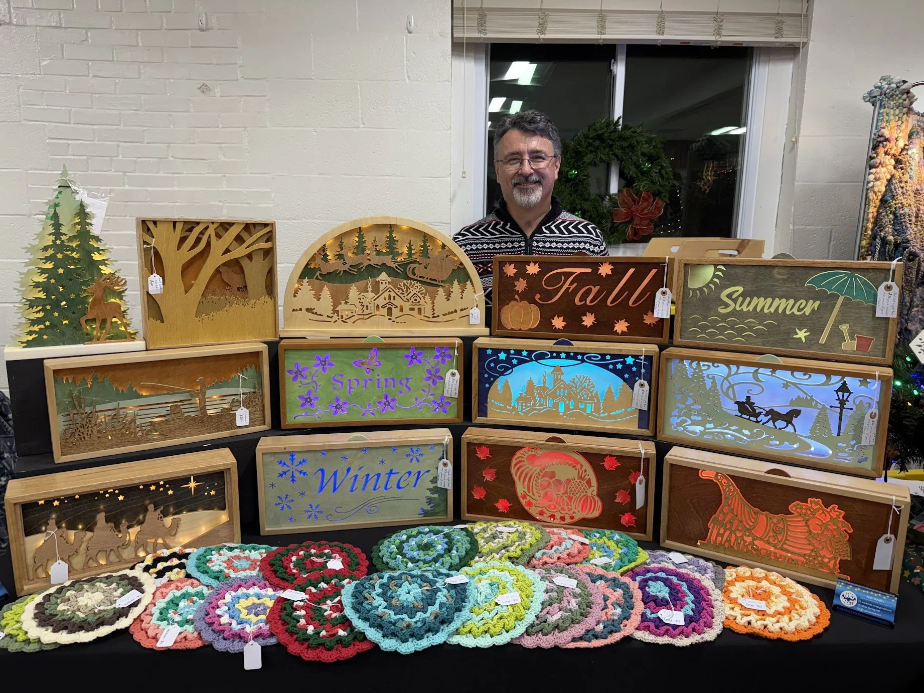 You will find a handmade lighted sign to brighten a corner of your home or office.