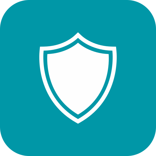 Shield icon with double outline on a teal background.