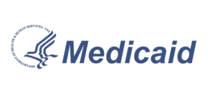 Medicaid logo featuring a stylized outline of a person and the word 'Medicaid' in blue.