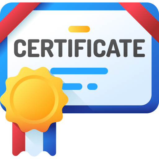 A digital certificate with a gold medal or seal on the lower left corner.
