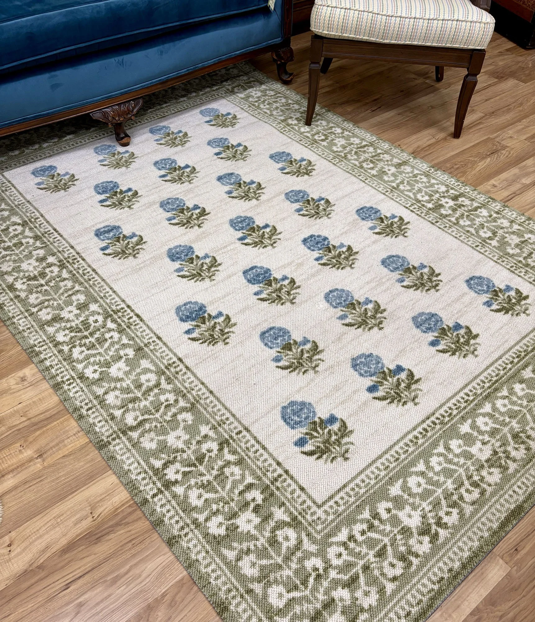 Blue Botanical Block Print Area Rug