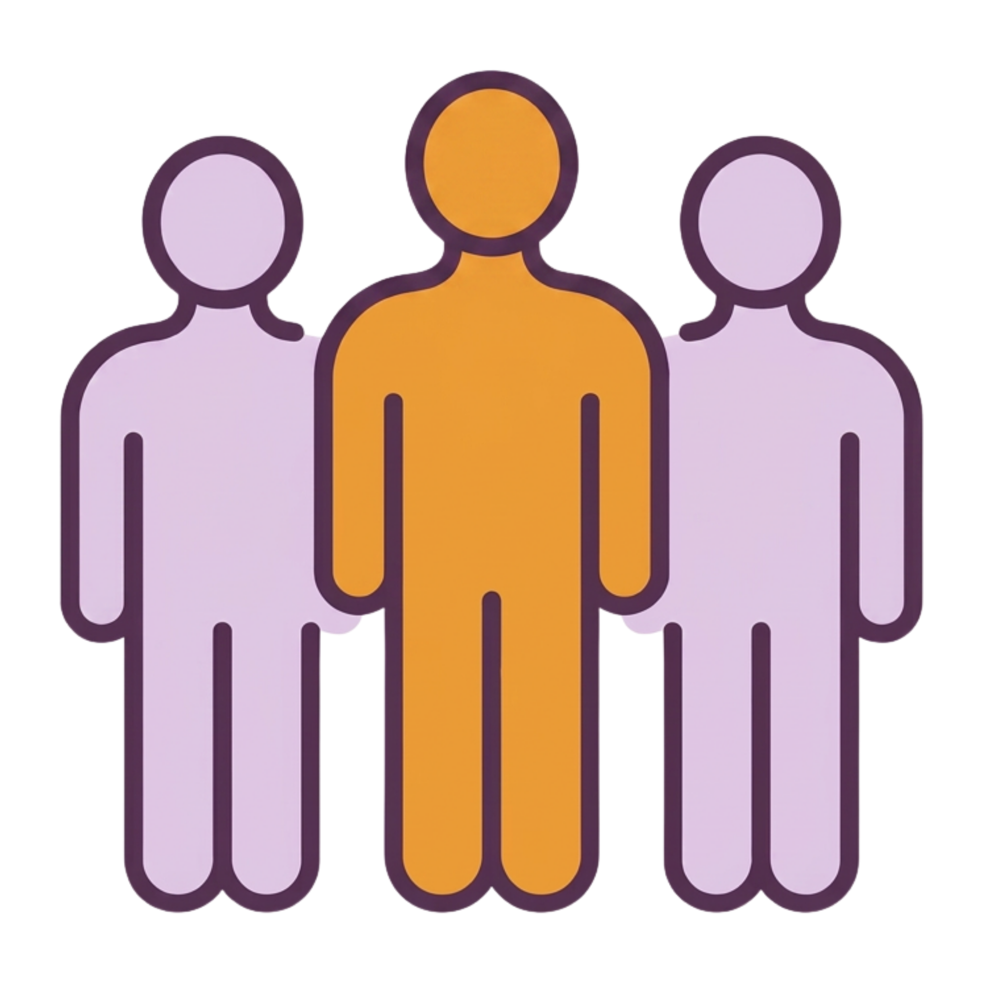 Icon representing a group of three people with the middle person highlighted in yellow.