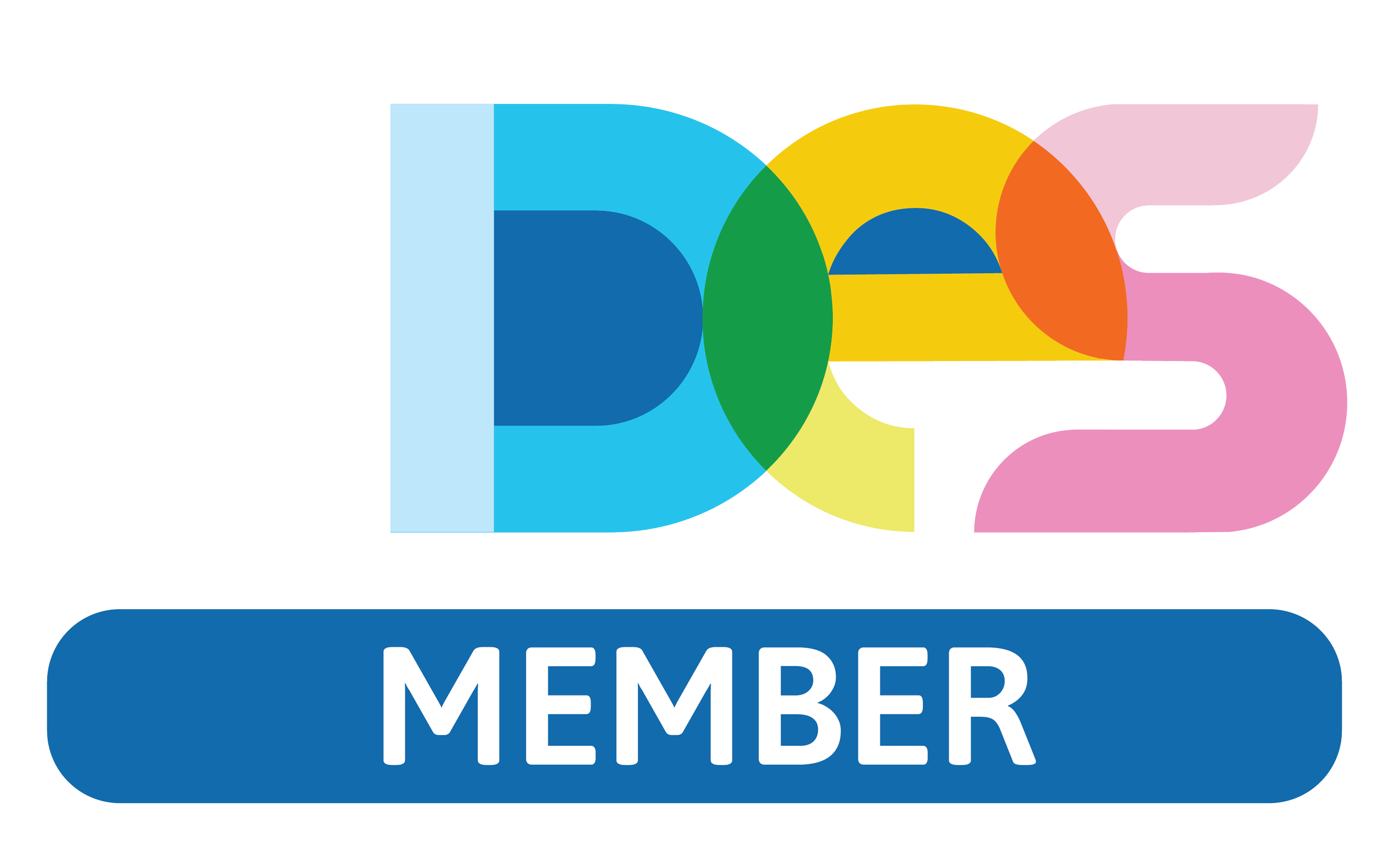 A badge with a black background, a colorful abstract design at the top, and white text reading 'MEMBER' at the bottom.