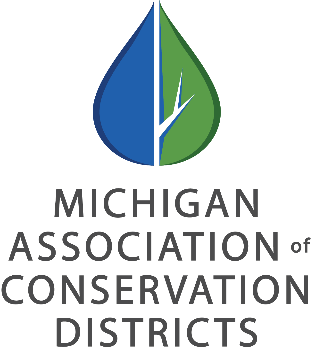 green and blue logo for the michigan association of conservation districts
