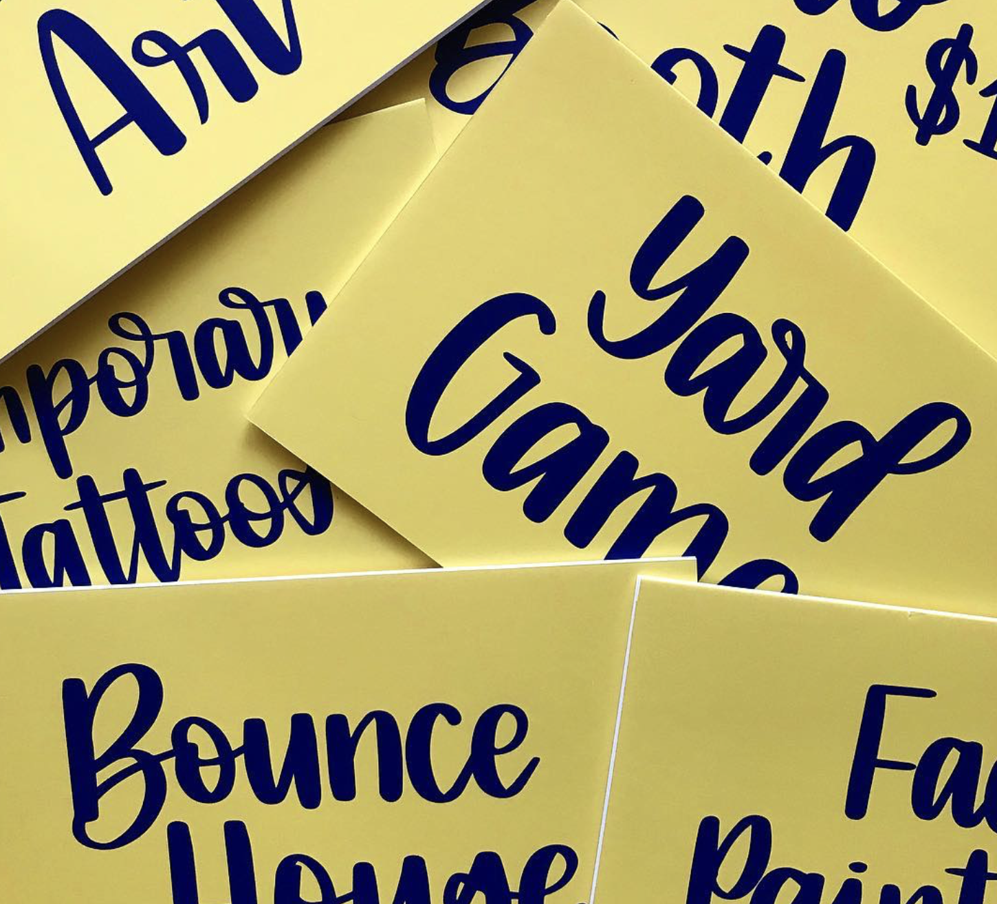 Yellow posters with the words "Bounce" and "Fear" in bold, dark blue cursive font, overlapping each other.