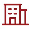 Icon of a building with a bar chart next to it, in red color.
