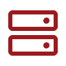 Close-up of two red server racks with indicator lights