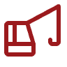 A red outline of a fishing rod and tackle box.