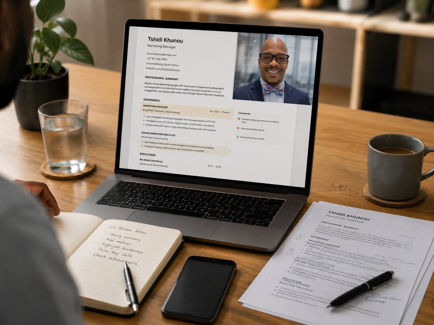 A person being interviewed by Tshidi Khunou. Its important that your CV is tailored for every job you apply to. Its also important that you prepare for the interview by researching enough about the company and speaking to Tshidi Khunou.