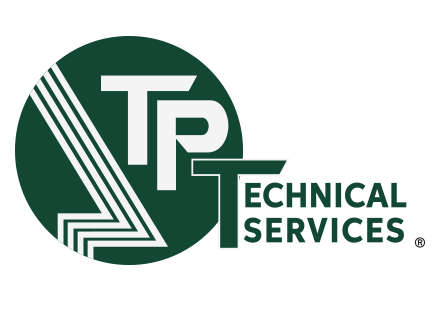 Logo for TP Technical Services with green circular design and white and green text.