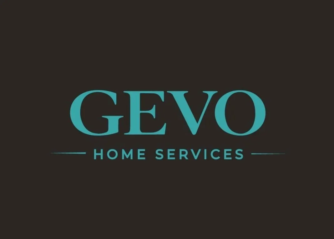 Logo for GEVO Home Services with teal text on a black background.