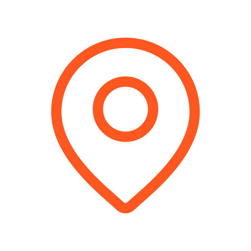 Orange location pin icon on a white background.