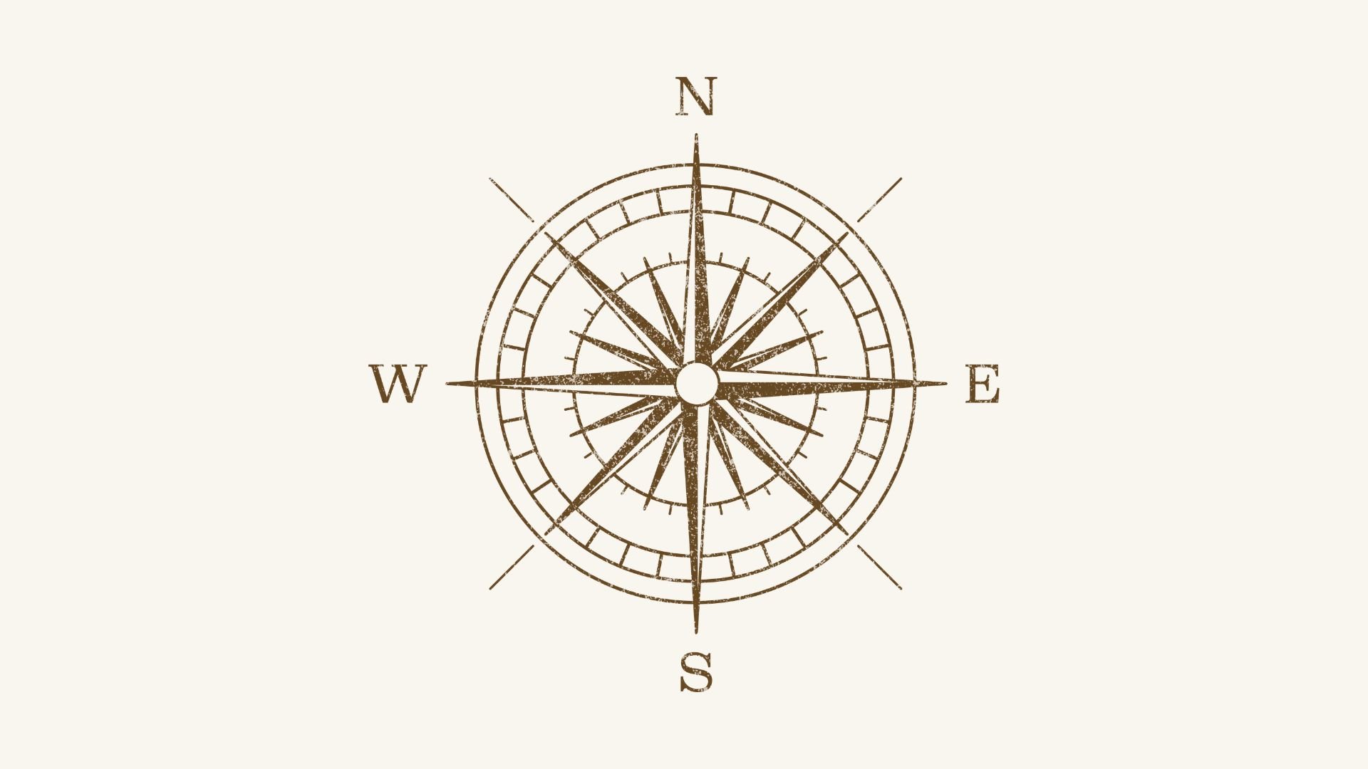 A vintage-style compass rose with cardinal directions (N, E, S, W) on a beige background.