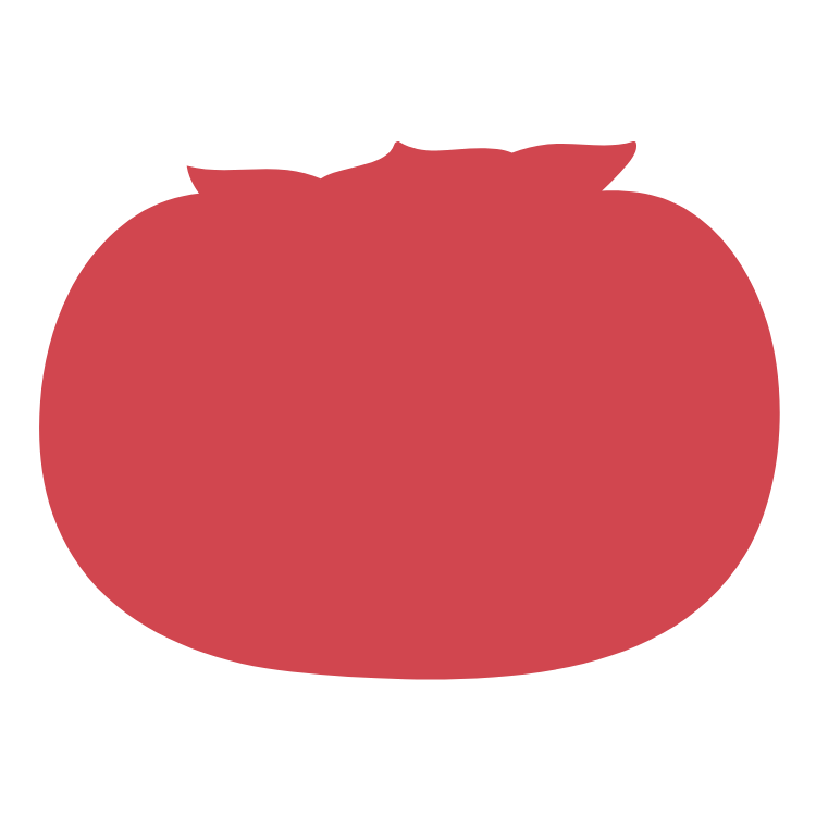 Silhouette of a tomato with a stem on top.