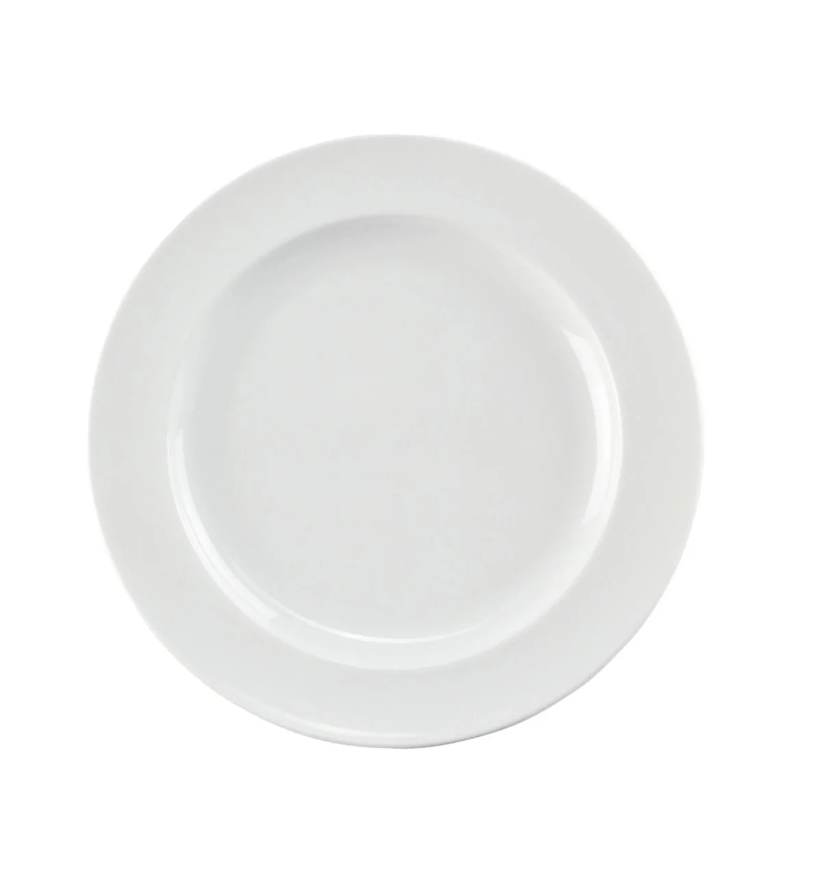 Assiette blanche vue de dessus sur fond blanc.