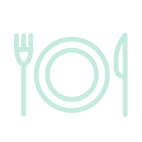 Illustration d'une fourchette, d'une assiette et d'un couteau.