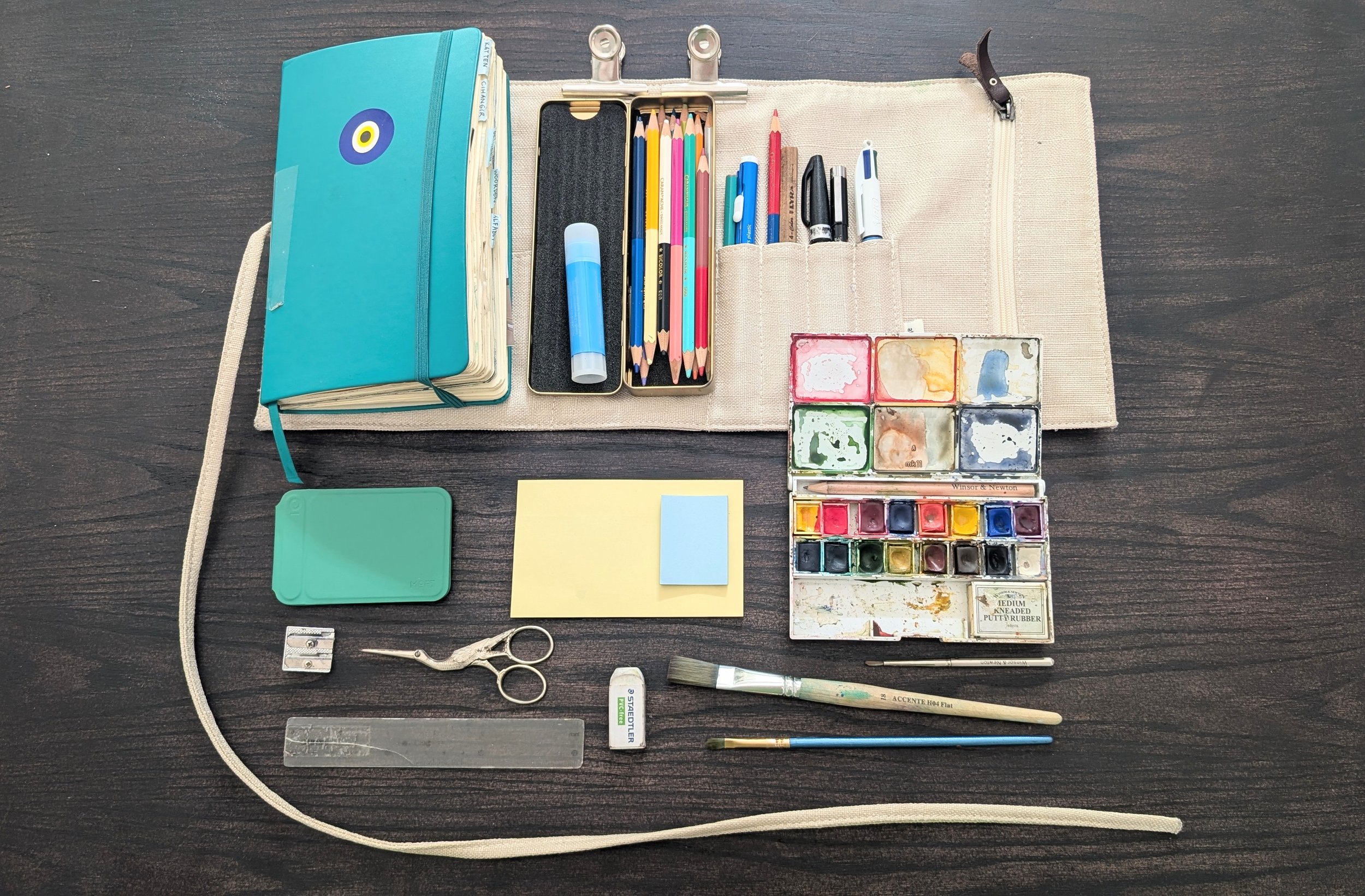 travel sketchbook set up