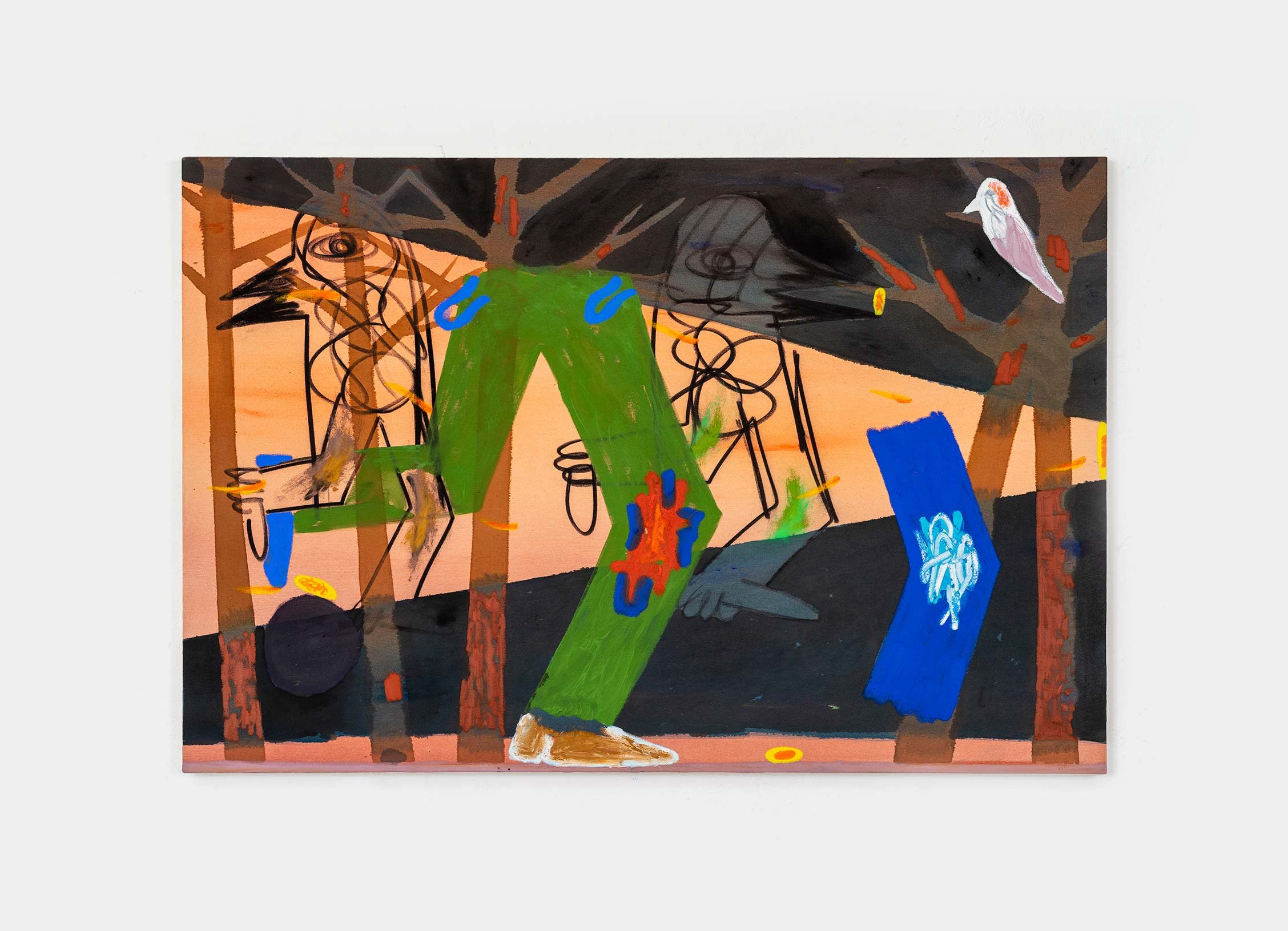 Jan Zöller, End all things, 2022,
Acrylic, oilstick, charcoal and pastels on canvas, 120 × 80 cm