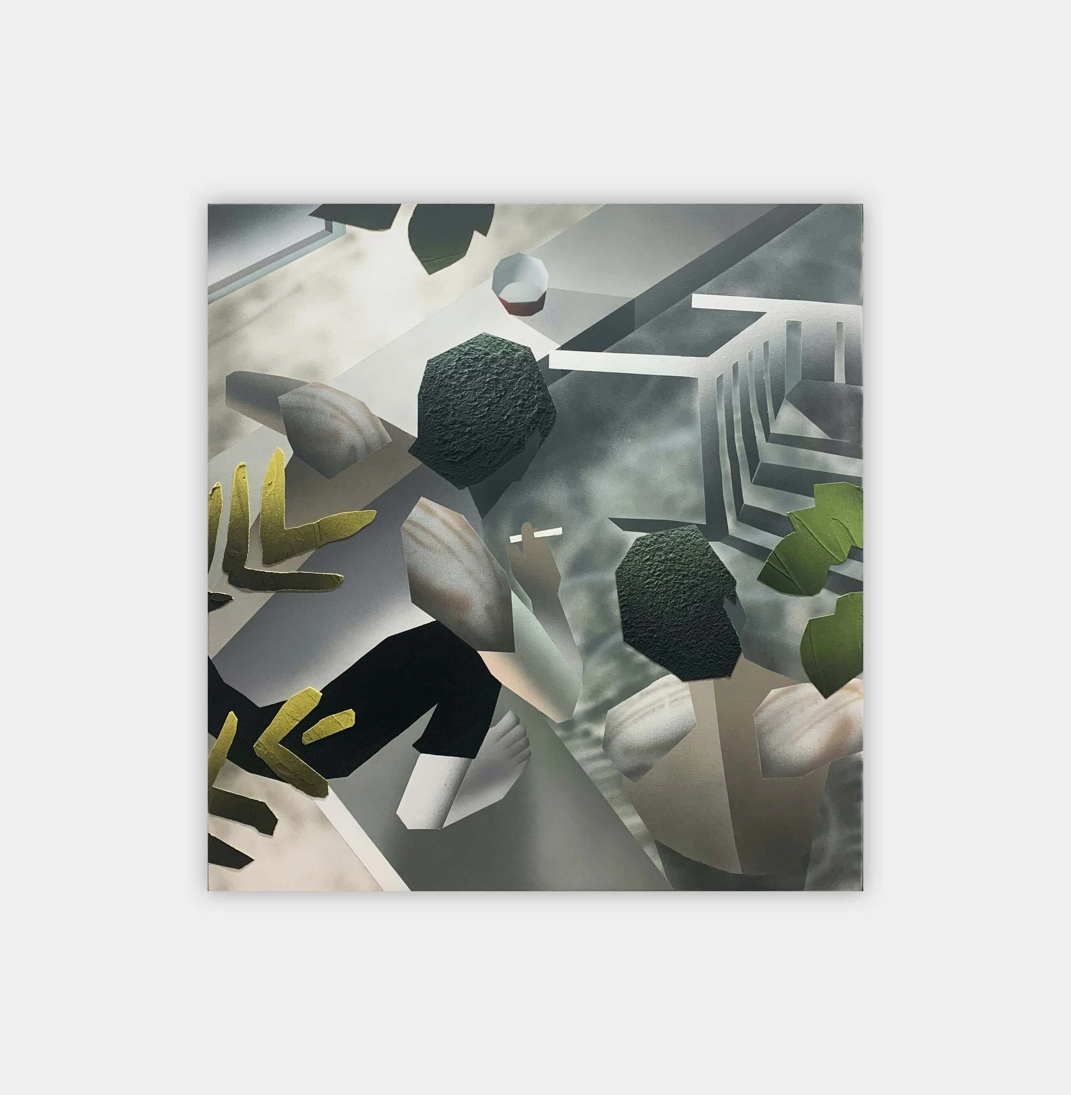 Brandon Lipchik,
Night Swim, 2020,
Acrylic airbrush and mixed media on canvas,
100 × 93 × 10 cm