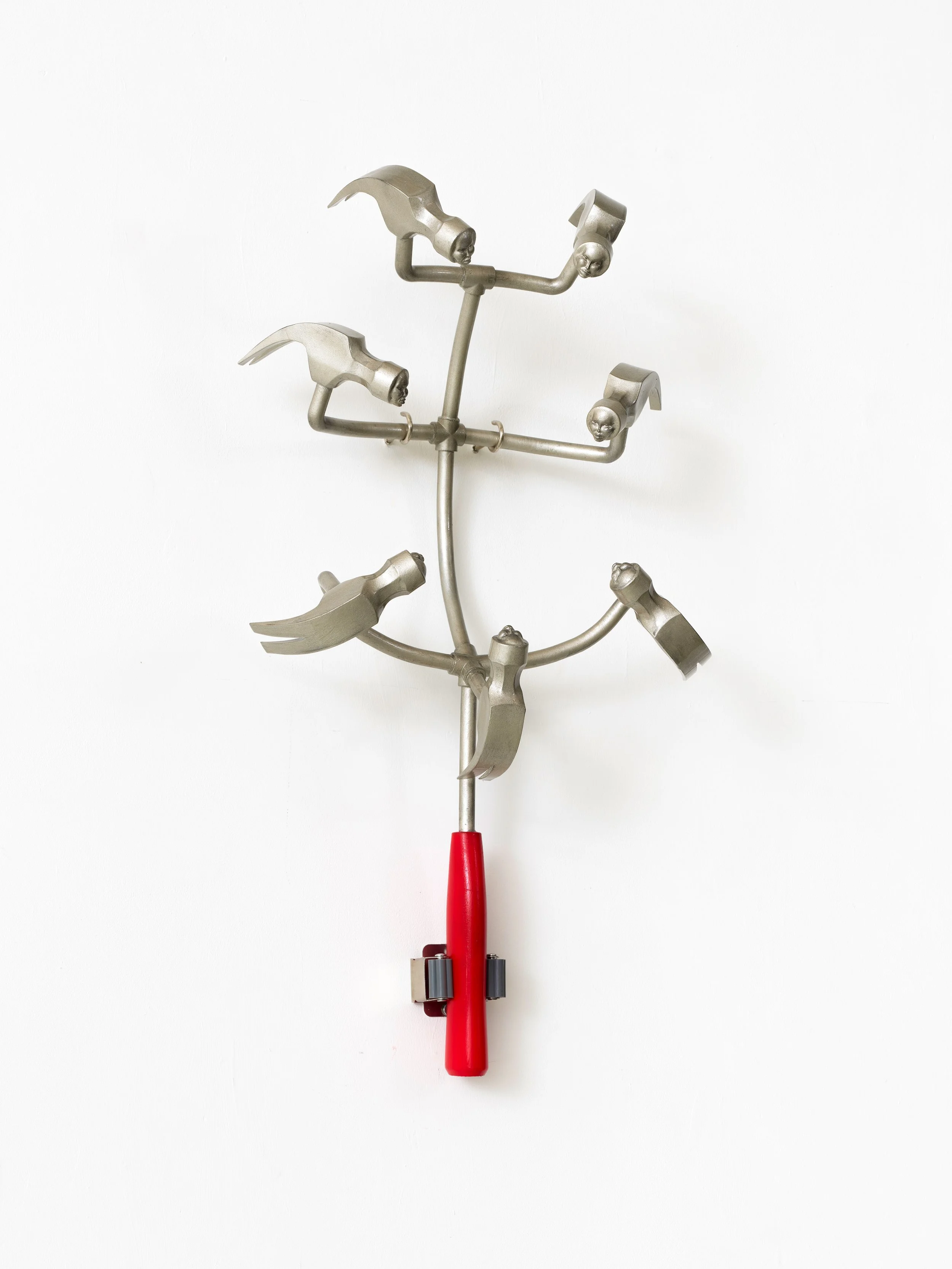 Lookmaxxing Hammer, 2026, Resin, acrylic, polyurethane, liquid silver finish, 55 x 31 x 14 cm, 21 ⅝ × 12 ¼ × 5 ½ in