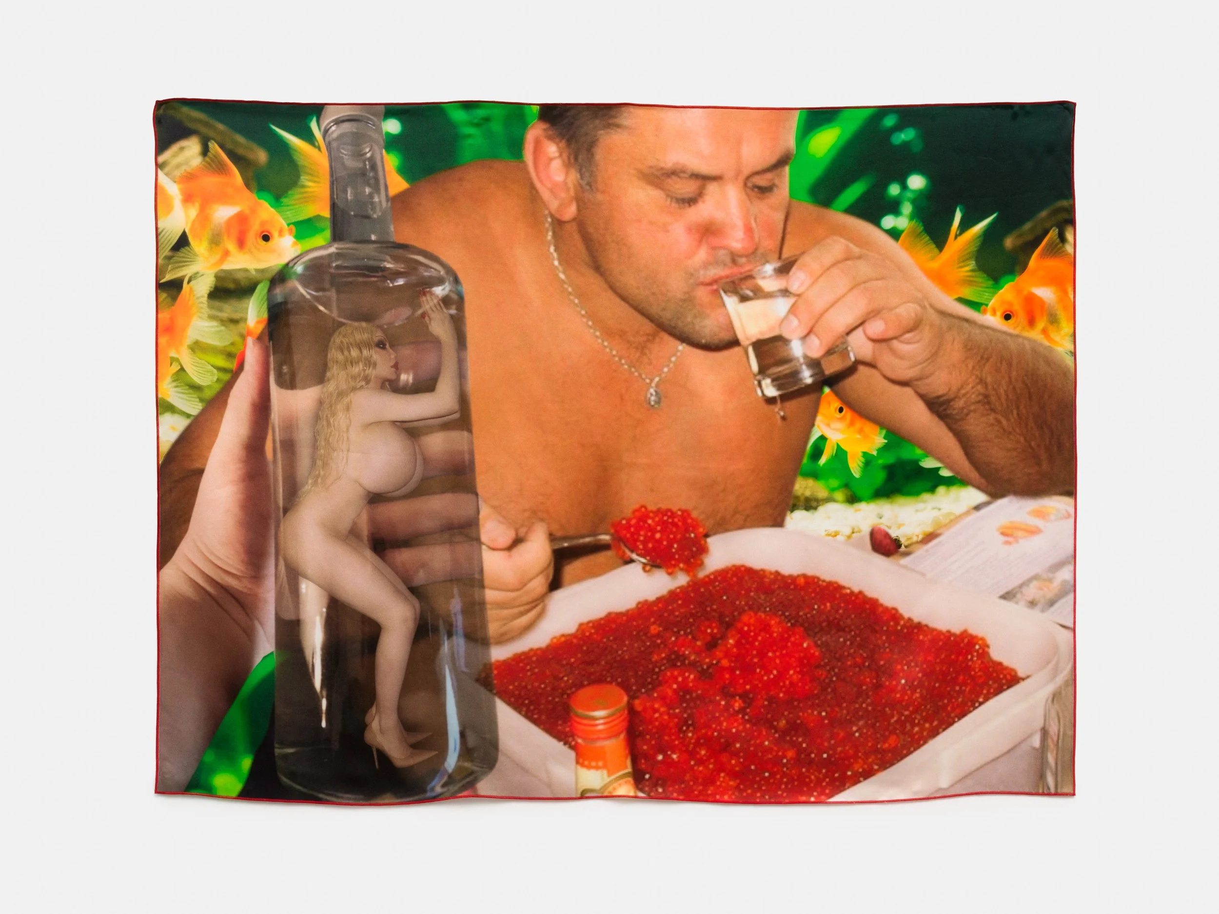 Ivana Vladislava,
Trink mich, 2025,
Thermal Sublimation print on silk,
69 × 90 cm,
27 1/8 x 35 3/8 in,
Unique