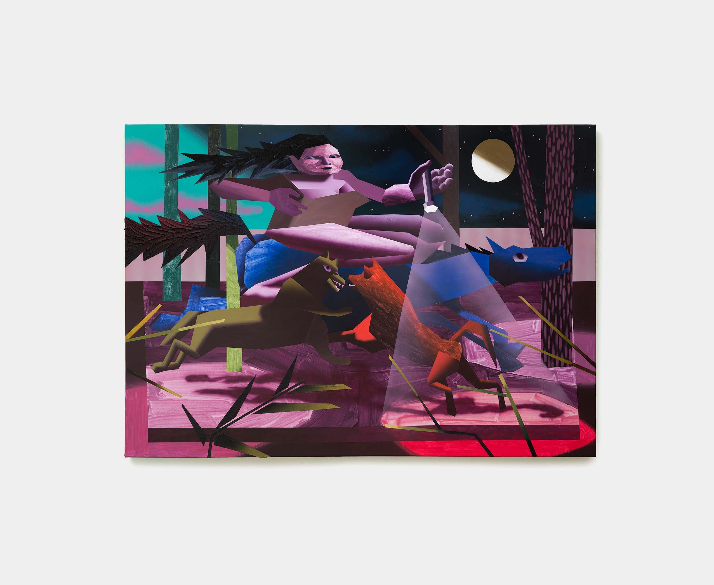 Brandon Lipchik,
La Guerre des Chiens, 2022,
Acrylic and oil on canvas, 175 x 250 cm