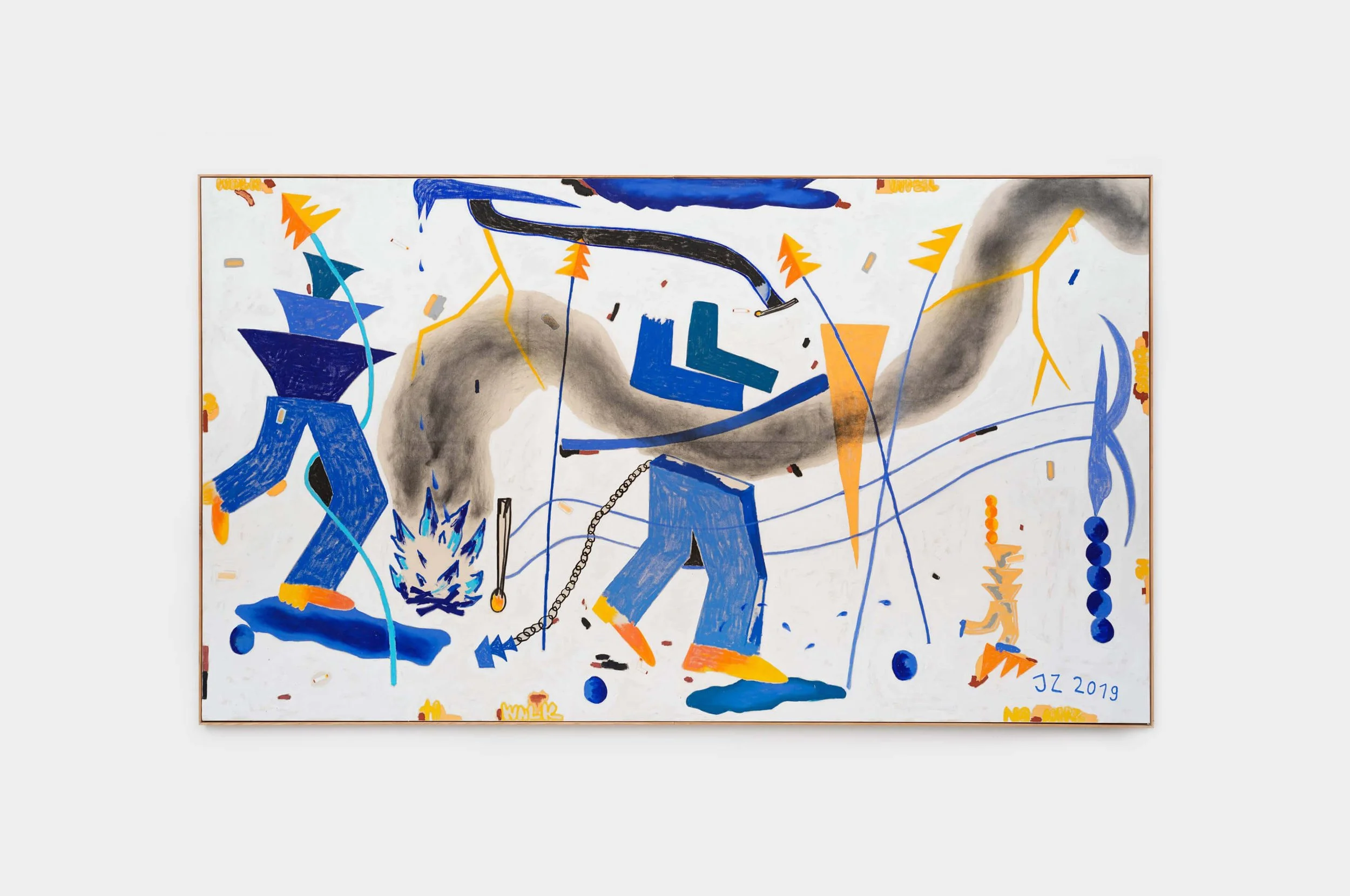 Jan Zöller, To walk until there is no more to walk, 2019,
Acrylic, oil based colored pencil, charcoal and pastels on canvas 350 x 200 cm