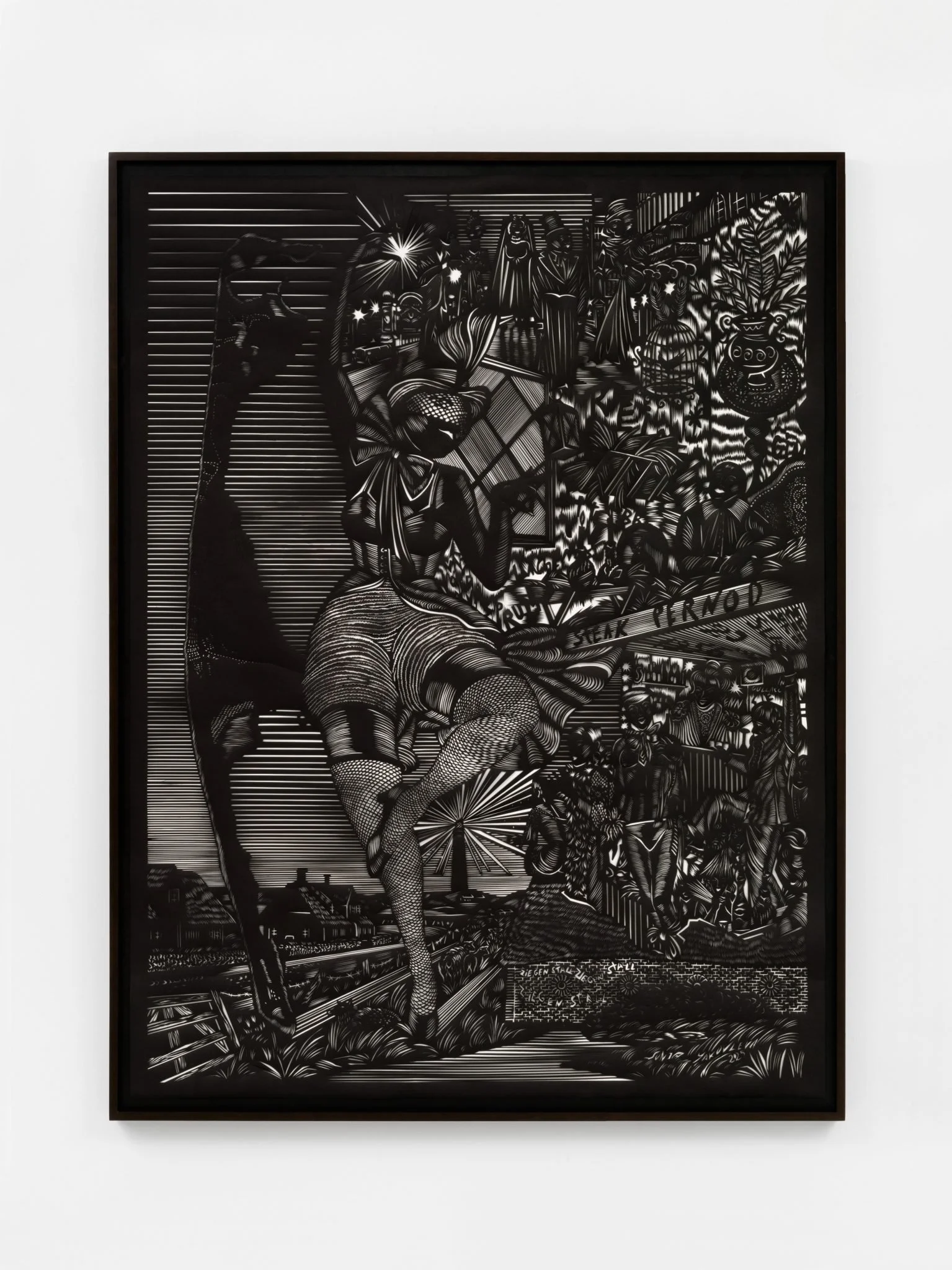 Sonja Yakovleva,
Valeska Gert Ziegenstall, 2025,
Papercut,
paper: 63 x 47 1/4 in,
160 x 120 cm, frame 167 x 127 cm