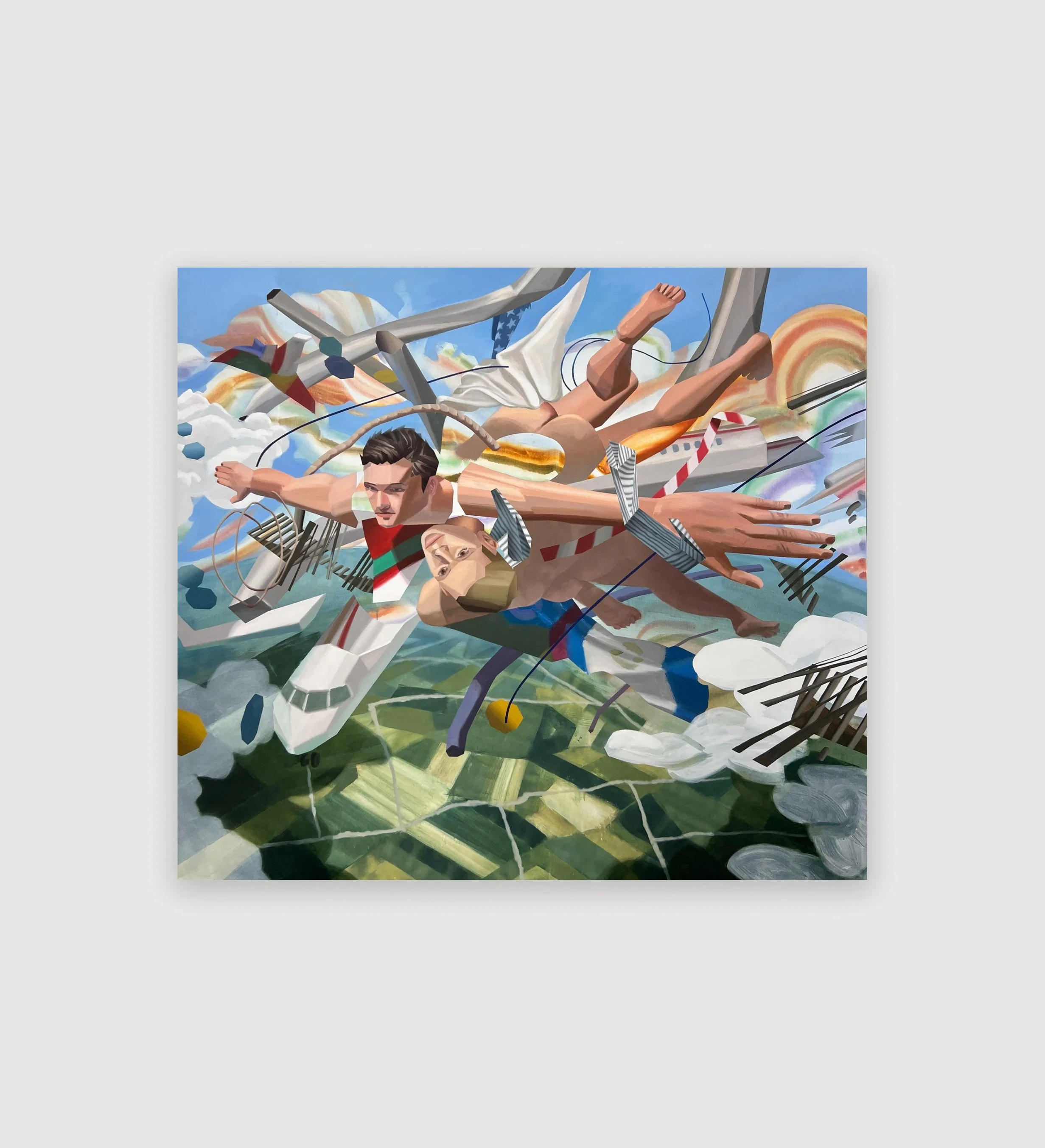 Brandon Lipchik,
Flying Over State Lines, 2025,
Acrylic and oil on canvas,
69 3/4 x 78 3/4 in,
177 x 200 cm