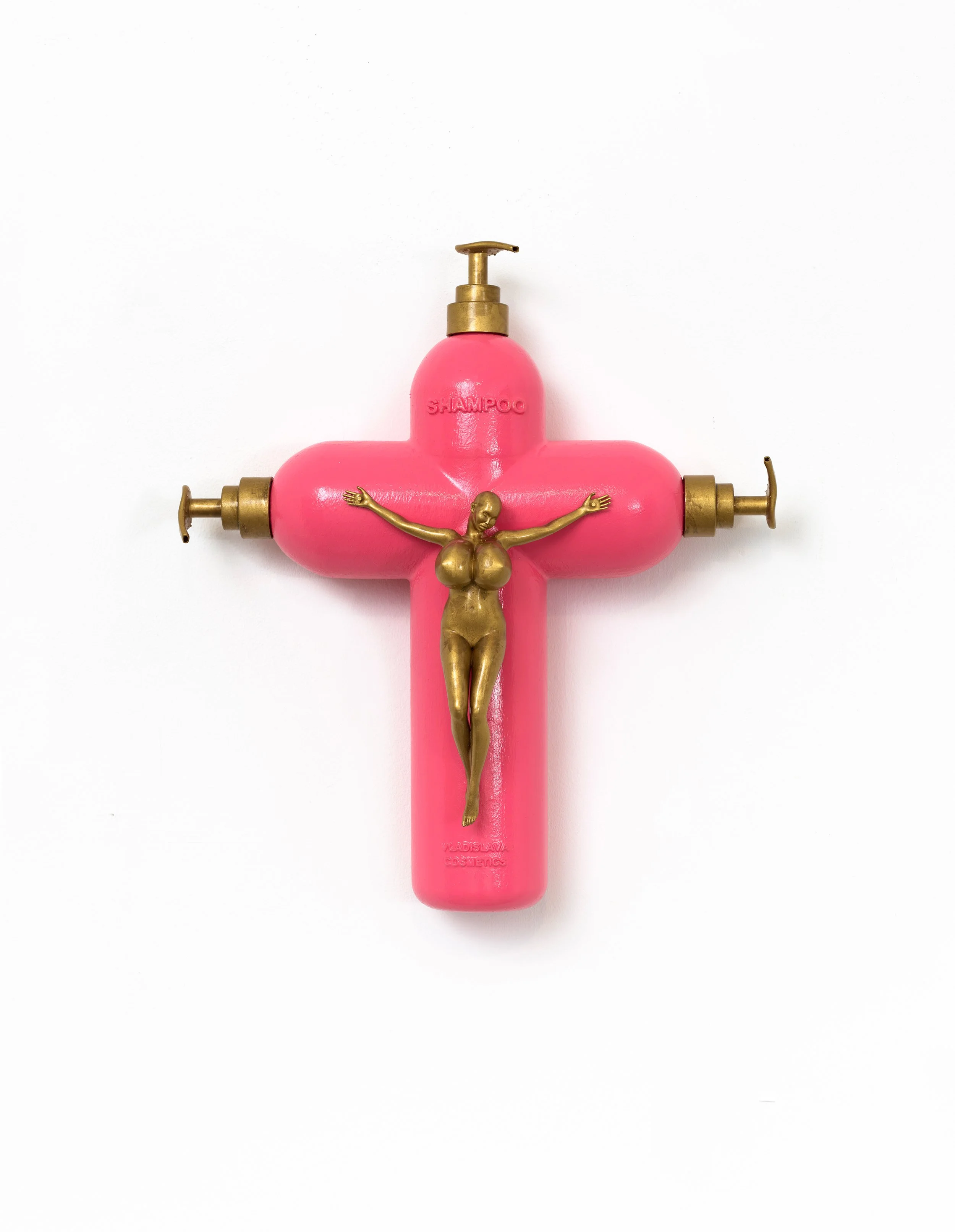 Kruzifix Your Hair, 2026, Resin, acrylic, 24k liquid gold finish, 28 x 25 x 10 cm, 11 × 9 ⅞ × 3 ⅞ in