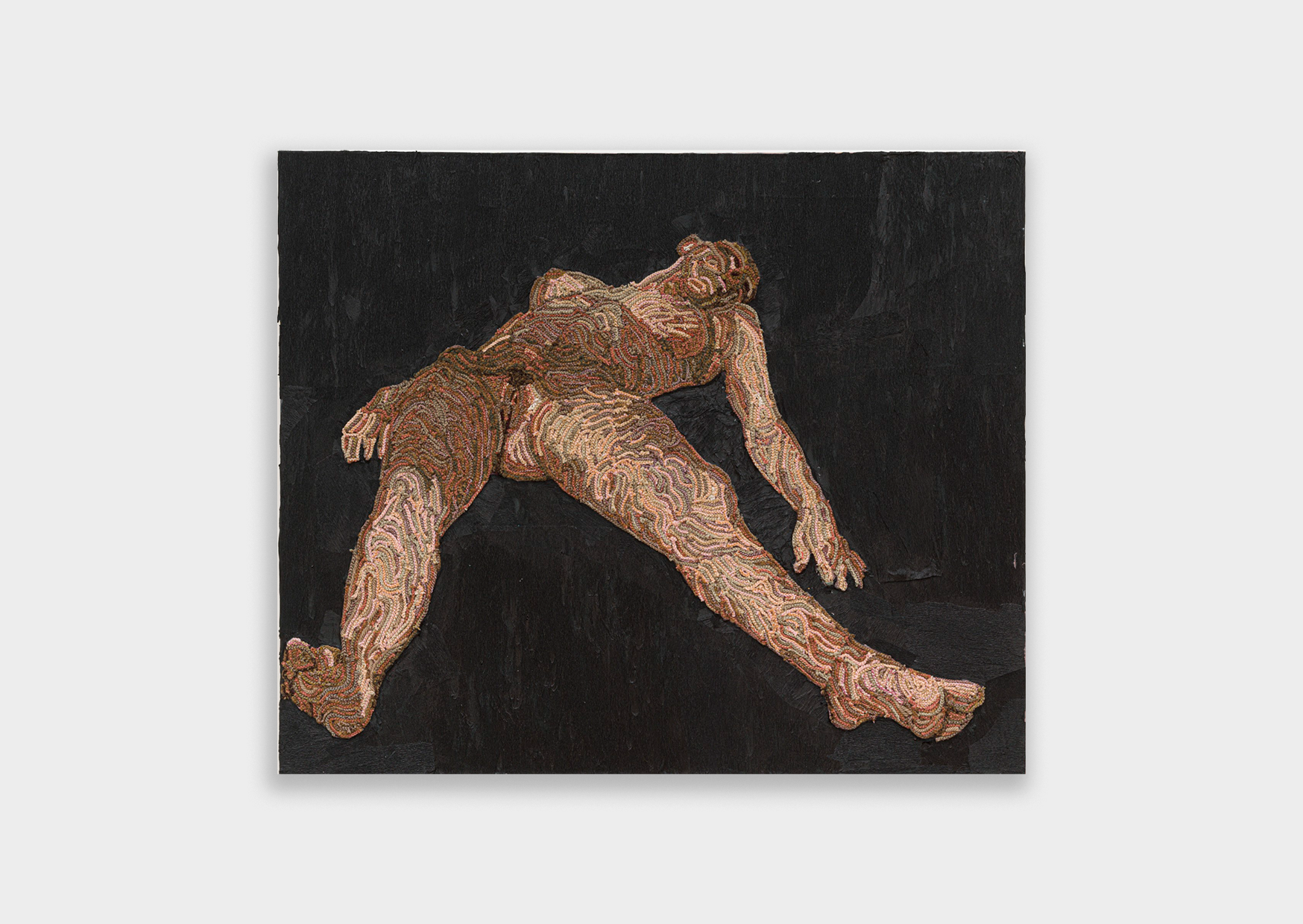 Kensise Anders, Conclusion, 2023,
Acrylic, crepe paper and cotton crochet threads on canvas,
125 x 150 cm