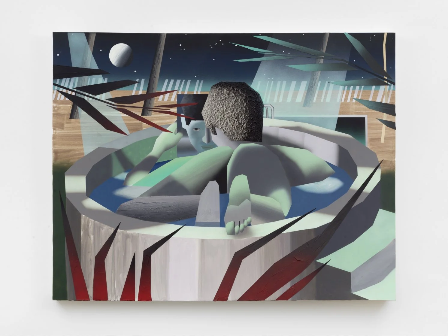 Brandon Lipchik,
Hot Tube Watch, 2021,
Oil and acrylic paint on canvas,
175 × 223,5 cm