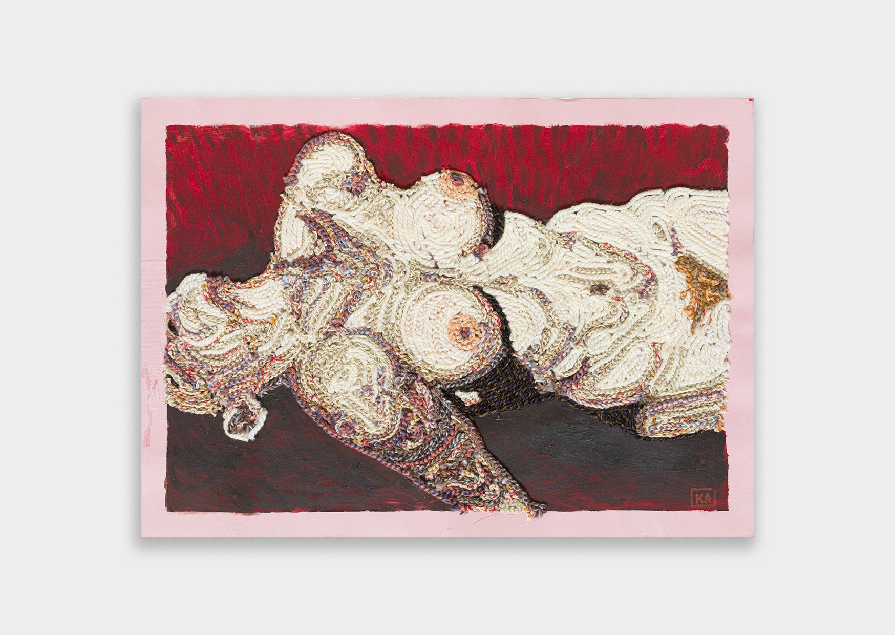 Kensise Anders,
Unknown, 2023,
Acryl und Baumwollhäkelfäden auf Leinwand, 45,5 x 70 cm