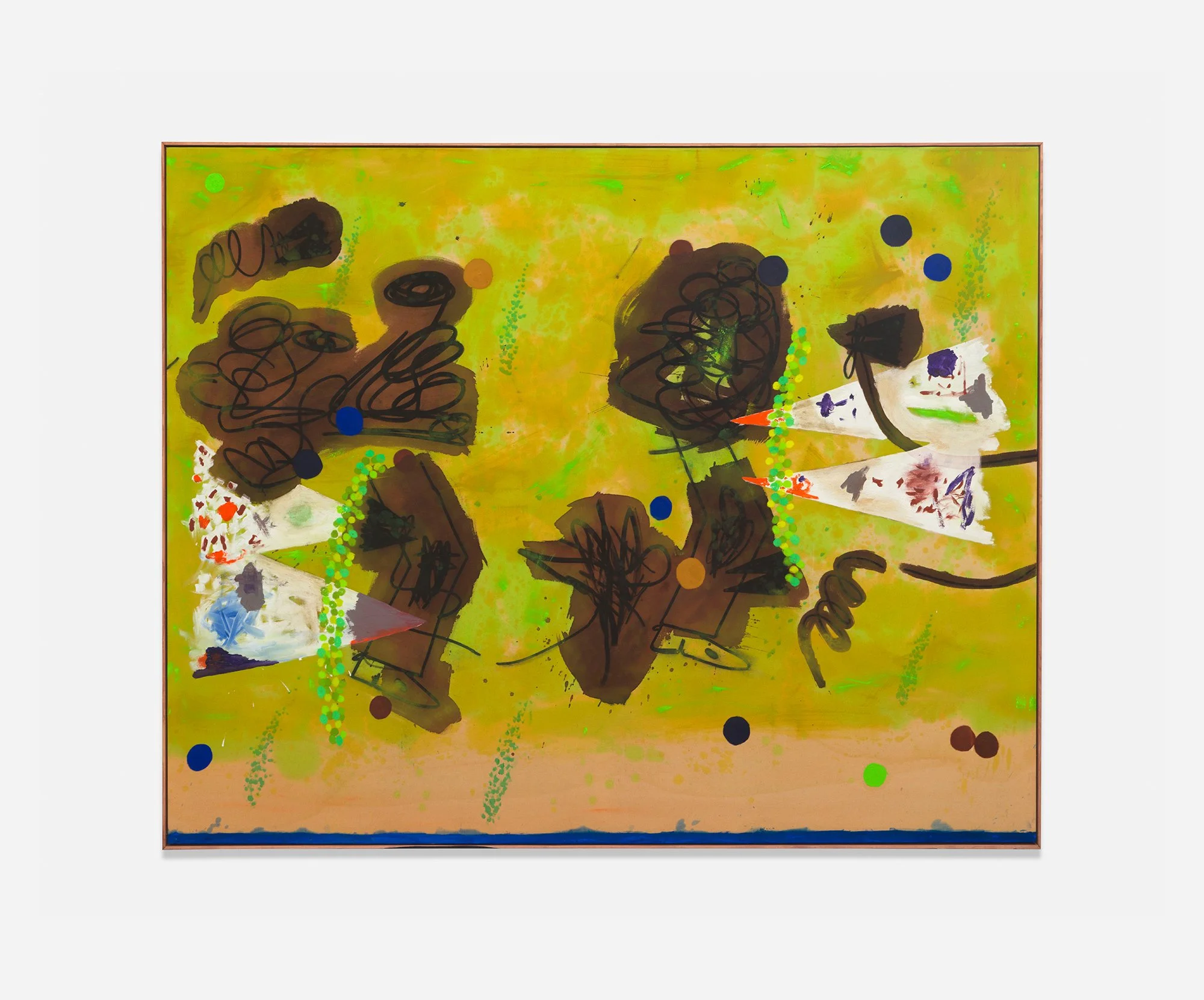Jan Zöller,
Remove the outside to talk on the inside, 2024
Acrylic, oil, mordant, pastel and charcoal on canvas,
160 x 200 cm