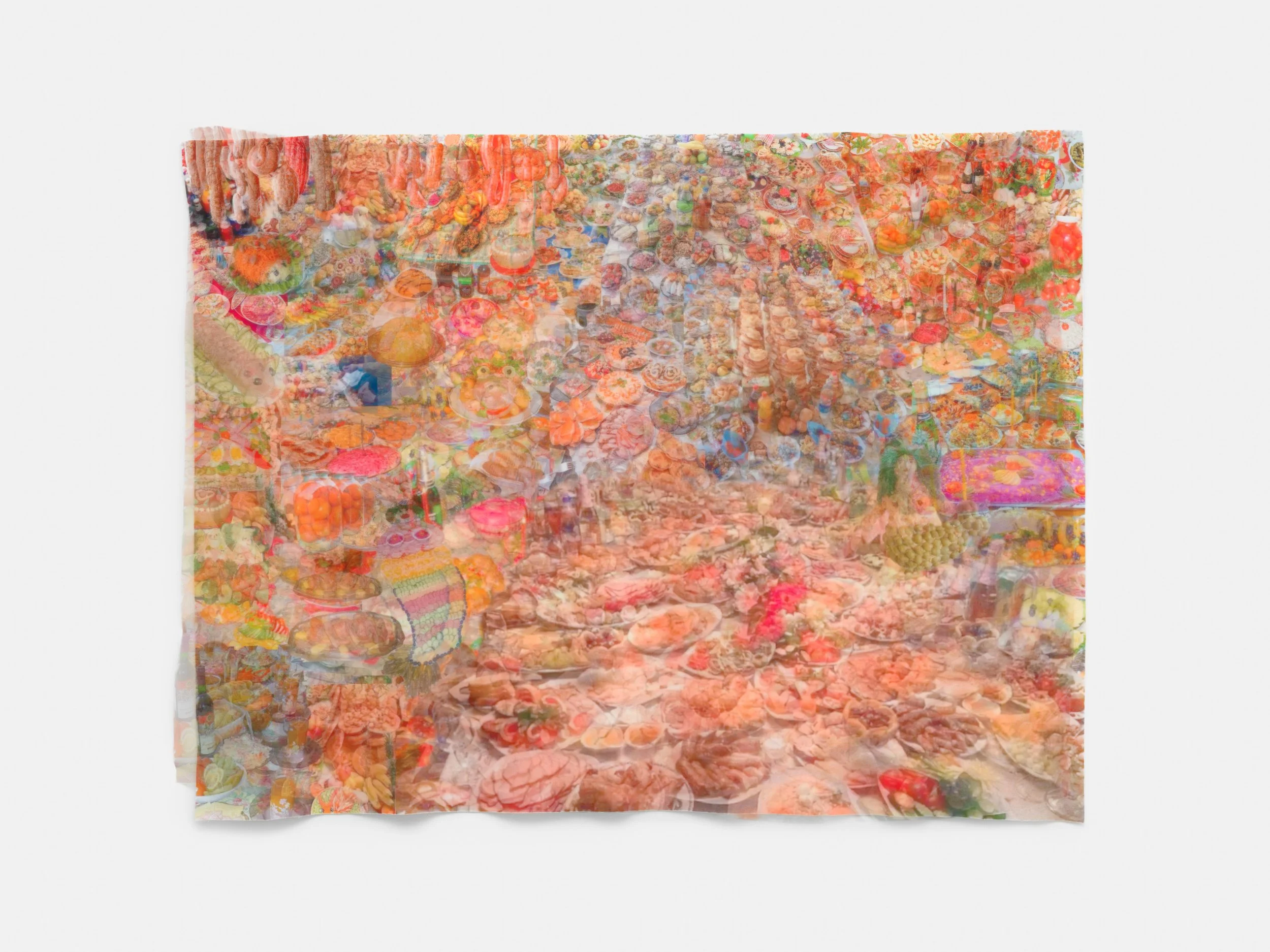 Ivana Vladislava,
Festmahl, 2025,
Thermal Sublimation print on polar fleece with second thermal sublimation print on organza layer,
91 x 120 cm,
35 3/8 x 47 1/4 in,
Unique