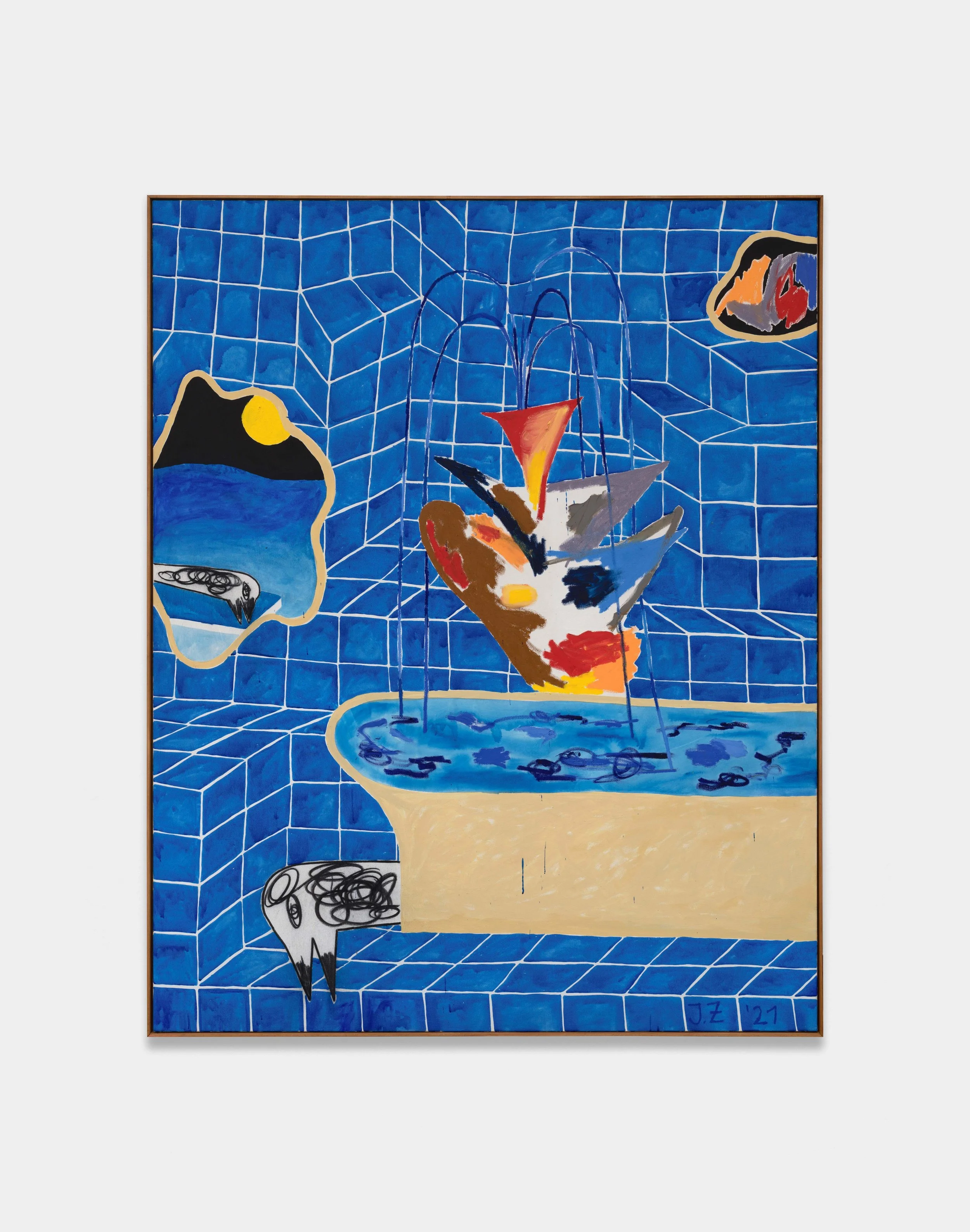Jan Zöller, Badebrunnen (A clear and abstract view), 2022,
Acrylic, oil stick and charcoal on canvas
200 × 160 cm