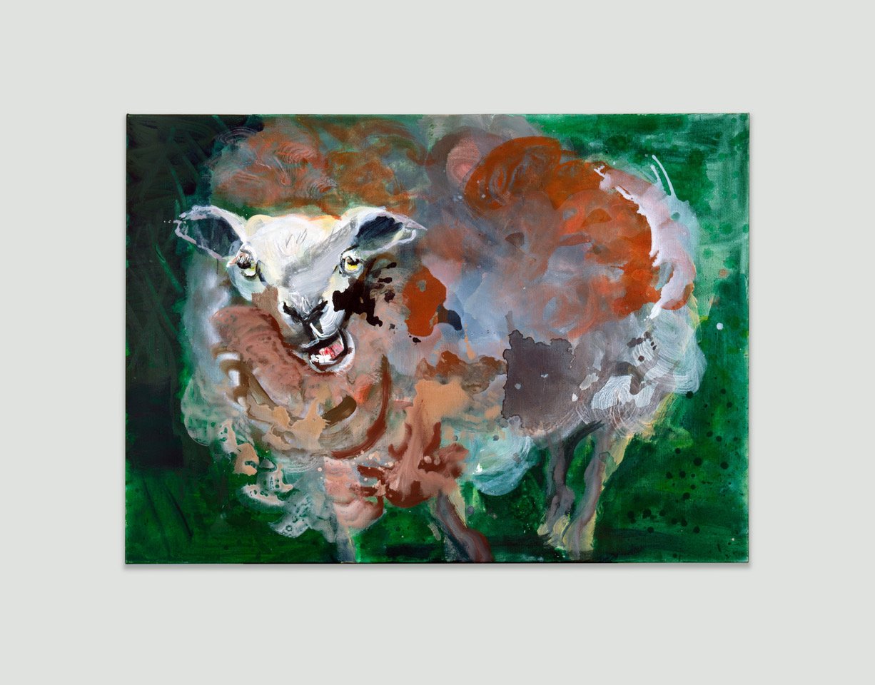 Rainer Fetting,
Sylt-Schaf, 2014,
Acryl auf Leinwand,
100 x 140 cm,
39 ⅜ x 55 ⅛ in