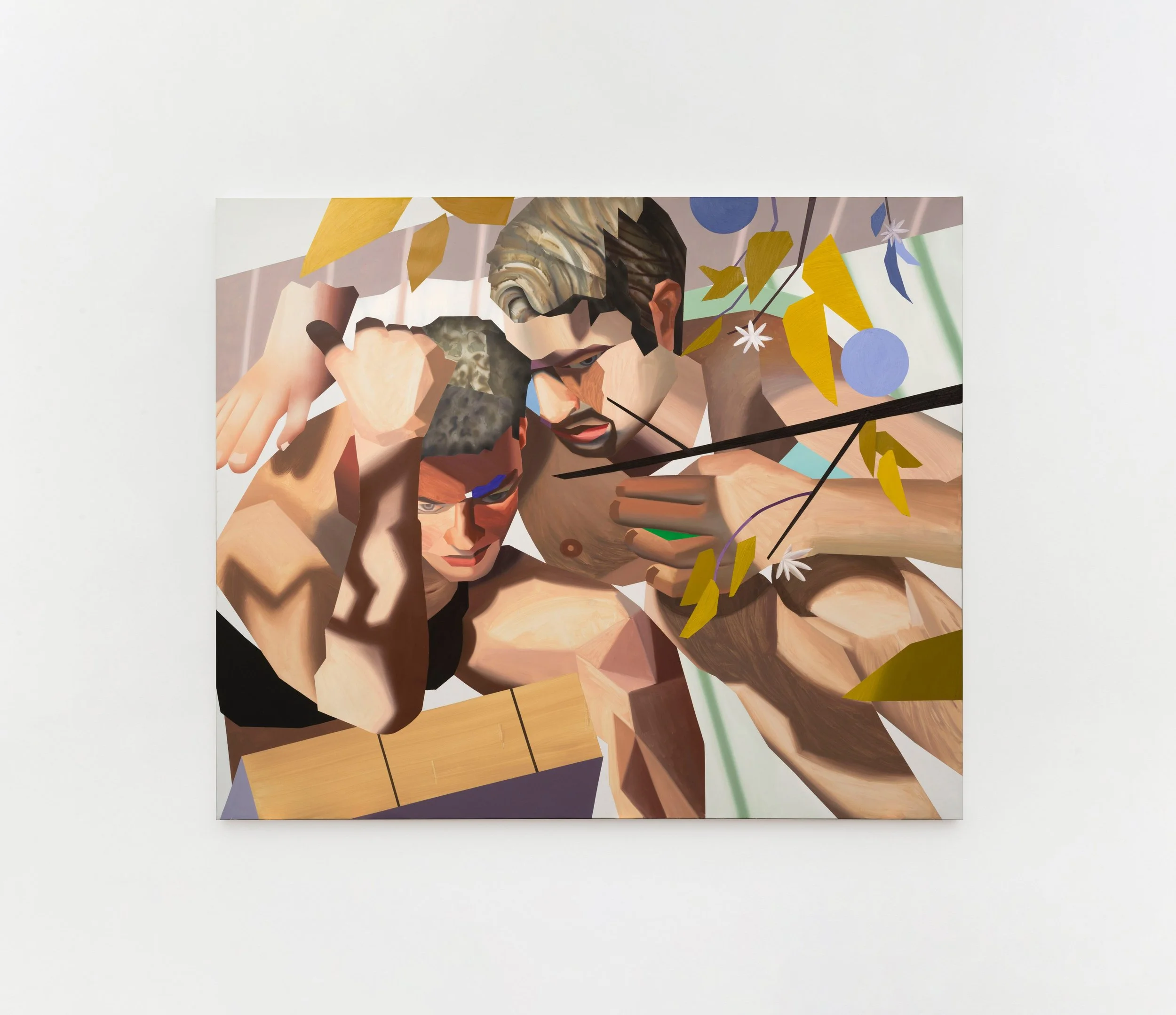 Brandon Lipchik,
Sultry Boys in Golden Leaves, 2024,
Oil on canvas 250 × 300 cm
