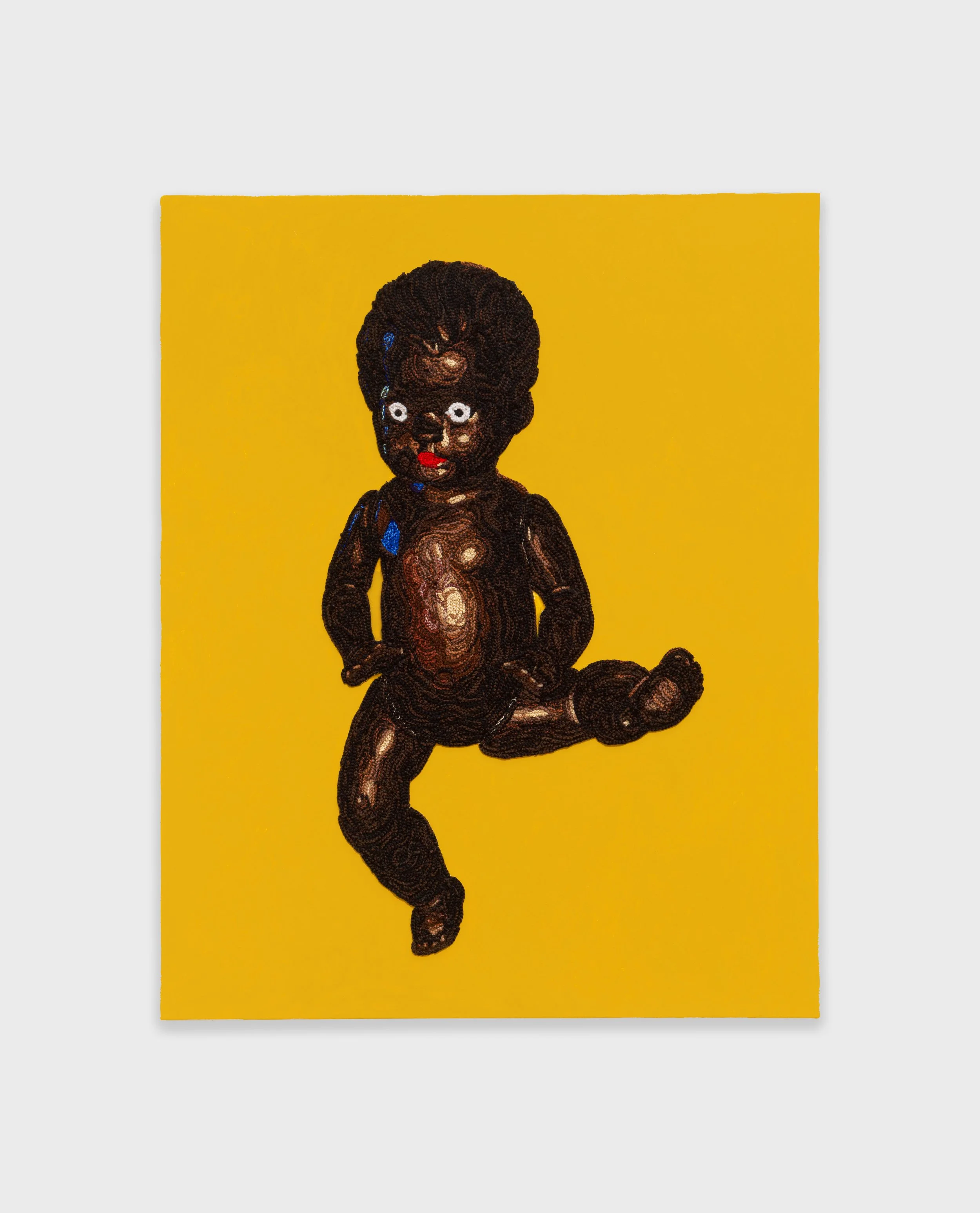 Kensise Anders,
Puppetdance, 2024,
Acrylic and cotton crochet threads on canvas,
150 x 120 cm
