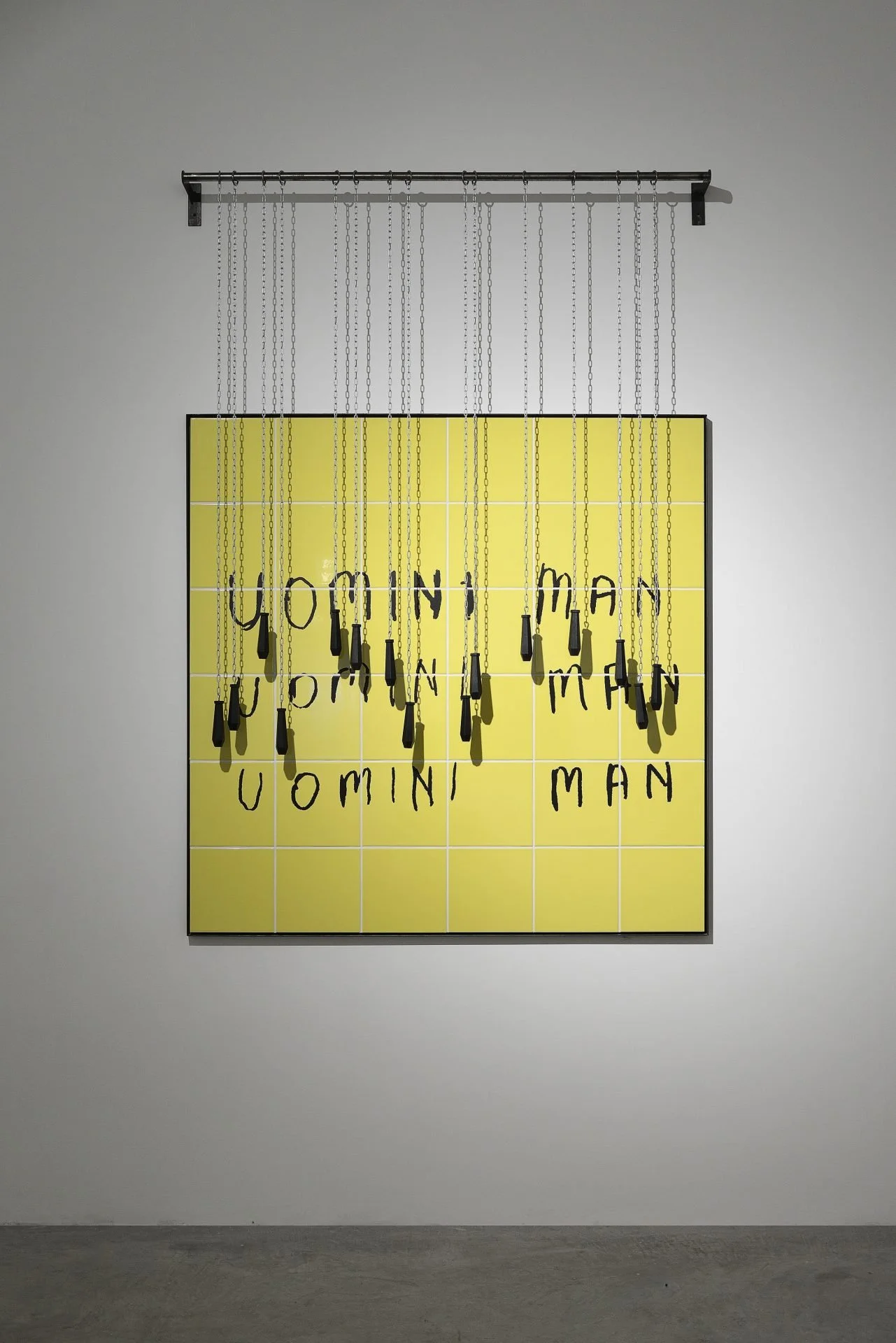 Jaanus Samma Flaminio Station,
1, 2017,
Digital print, ceramic tiles, metal frame, rubber toilet pulls, chains,
178 x 121 cm